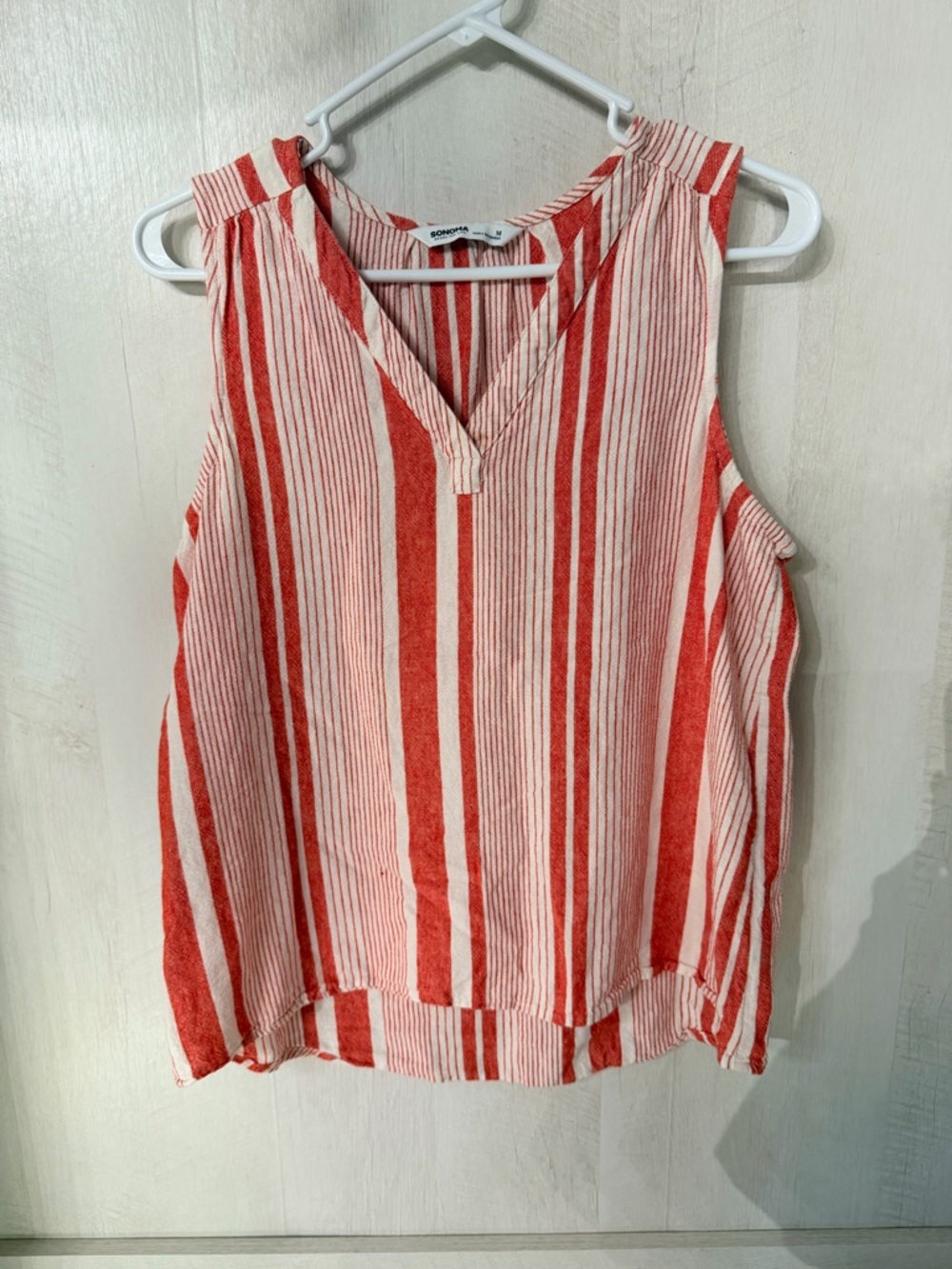 Sonoma Red and White Striped Sleeveless V-Neck Tank